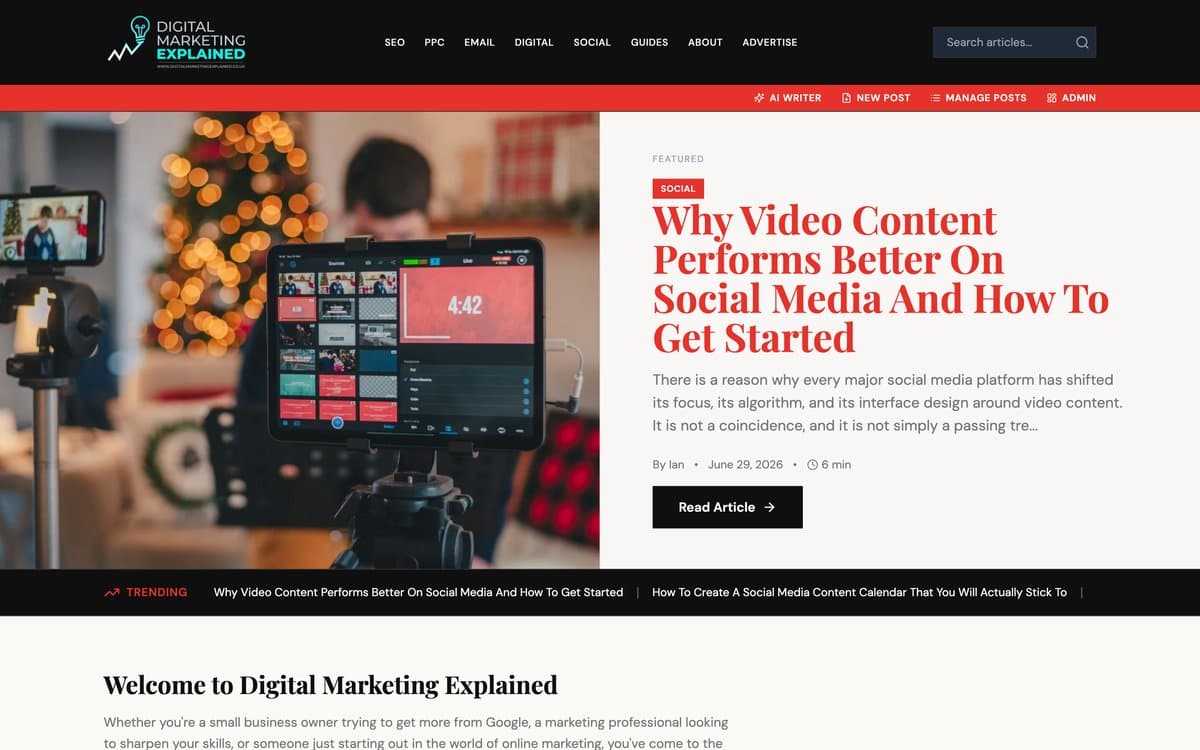 The Digital Marketing Explained website, designed and built by SearchMaven