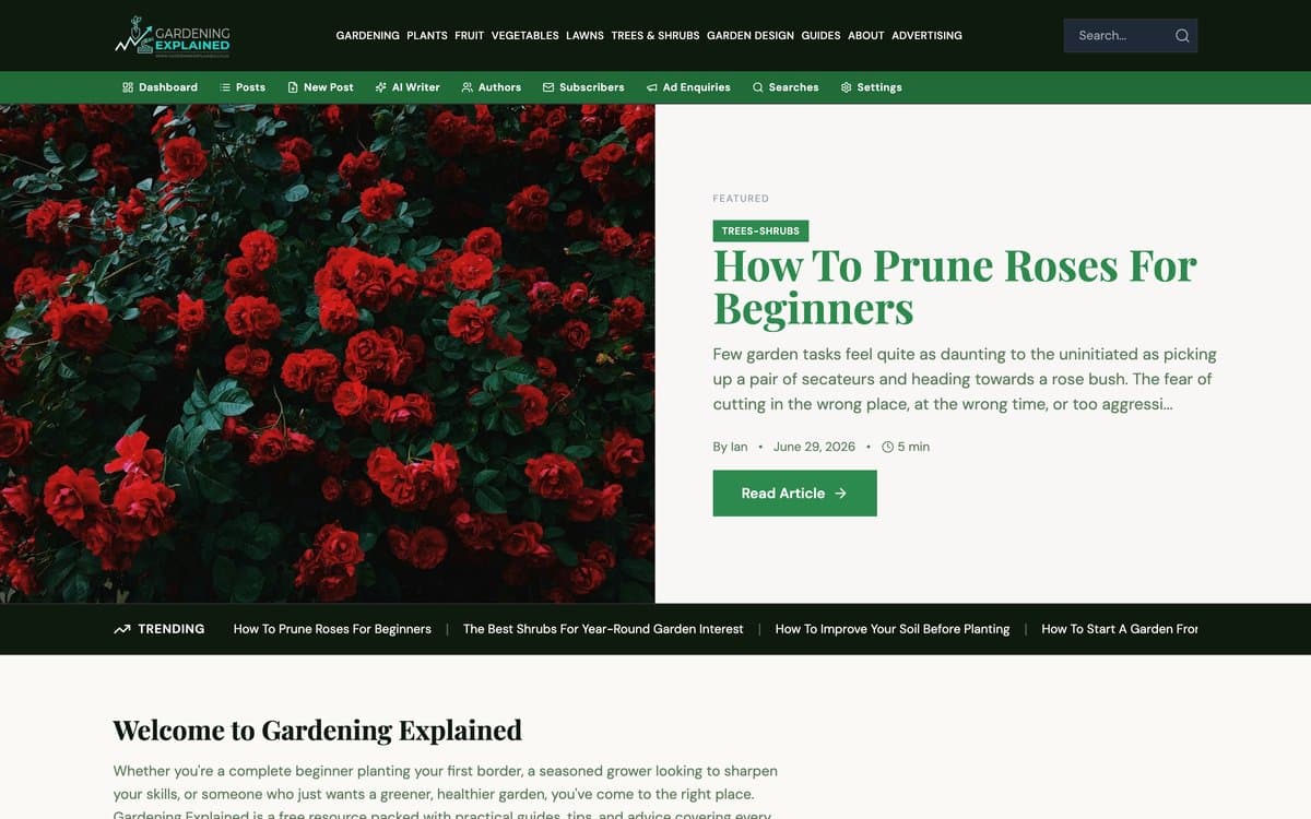 The Gardening Explained website, designed and built by SearchMaven