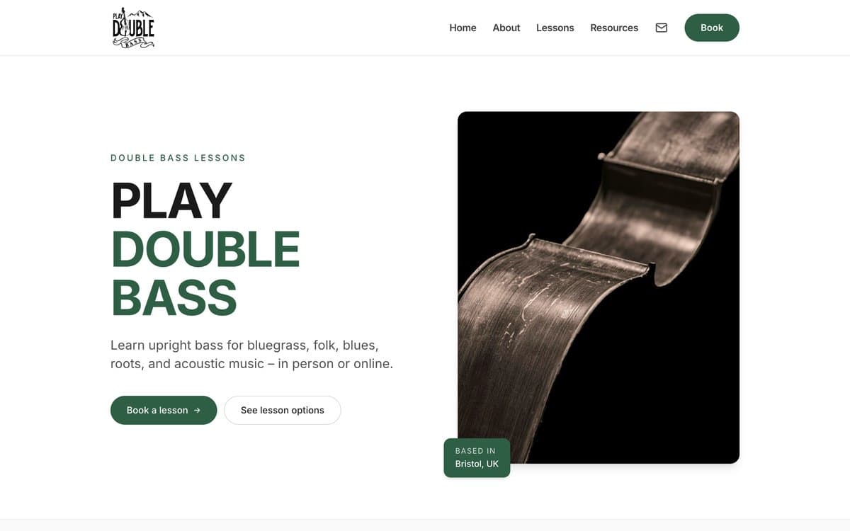 The Play Double Bass website, designed and built by SearchMaven